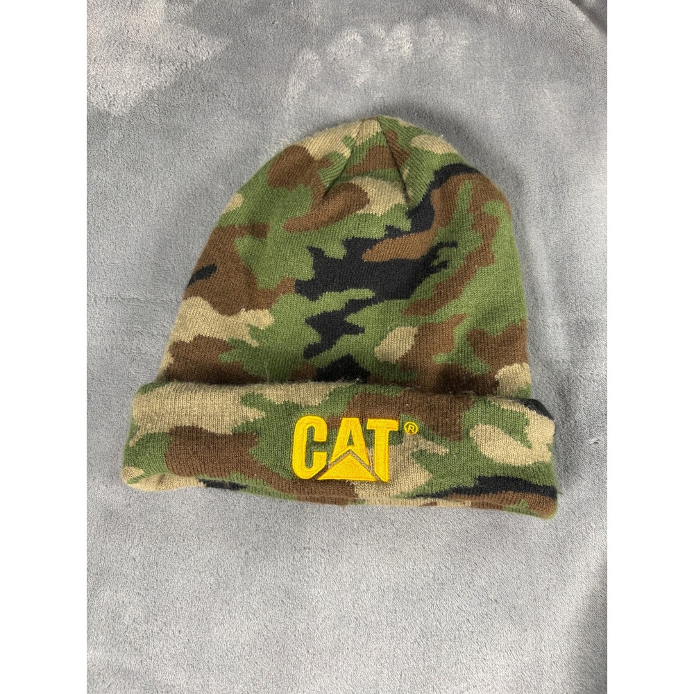 Caterpillar Unisex Camo Logo Cuffed Beanie One Size Green Woodland Camouflage